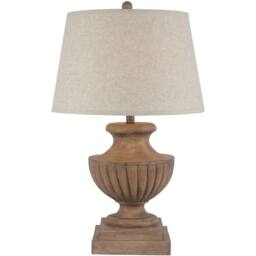 Wyld Haus Castelnau Flute Pedestal Wooden Effect Table Lamp Cream Linen Shade in Brown - thumbnail 2