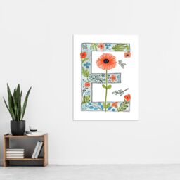 "Artery8 Women's Wall Art Print Letter E in Watercolour Poppies & Wildflowers Floral Word Art For Her Poster - Size: W18"" x H24""" - thumbnail 4