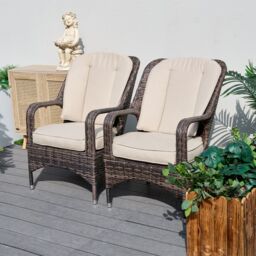 Direct Wicker 2-Piece Outdoor PE Rattan Dining Chairs, Grey in Brown - Size: 1 Pack - thumbnail 1
