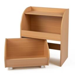 VOGREX Kids Toy Shelf 2 Open Shelves Wheeled Drawer Natural - thumbnail 1
