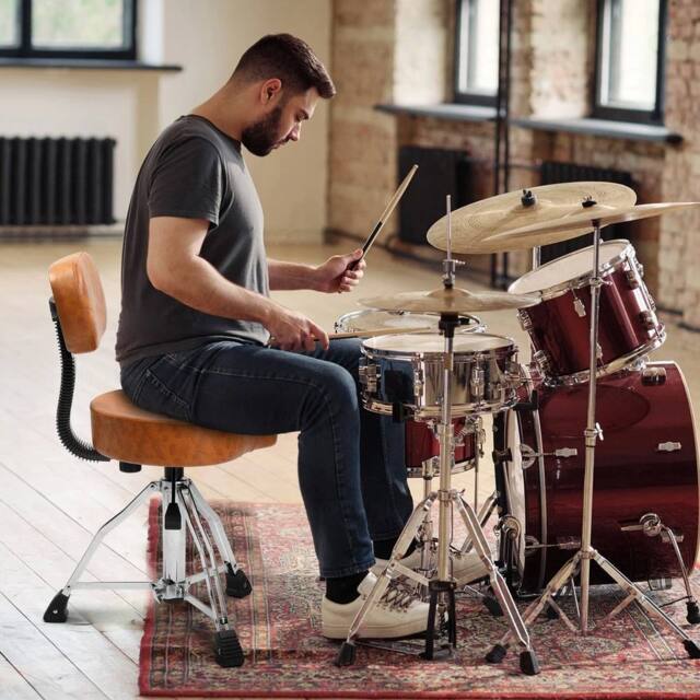 EONLION Drum Throne Stool with Backrest Padded in Brown - image 1