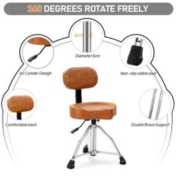 EONLION Drum Throne Stool with Backrest Padded in Brown - thumbnail 5