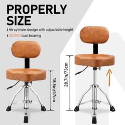 EONLION Drum Throne Stool with Backrest Padded in Brown - thumbnail 2