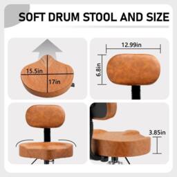 EONLION Drum Throne Stool with Backrest Padded in Brown - thumbnail 3