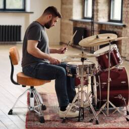 EONLION Drum Throne Stool with Backrest Padded in Brown - thumbnail 1