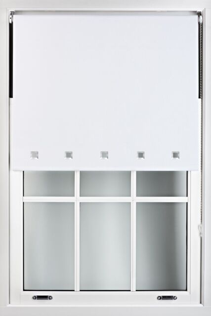 Furnished Blackout Fabric with Chrome Square Eyelets - Window Roller Blinds in White - Size: 210 cm width x 165 cm drop - image 1