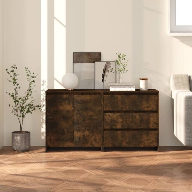 Berkfield Home 2 Piece Sideboard Smoked Oak Engineered Wood in Brown - image 1