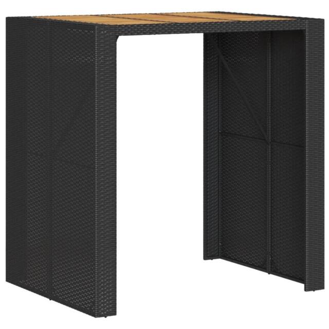 Berkfield Home Garden Bar Table with Acacia Wood Top Black 105x80x110 cm Poly Rattan - Size: 105 x 80 x 110 cm - image 1