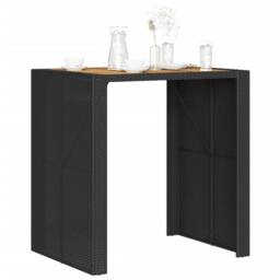 Berkfield Home Garden Bar Table with Acacia Wood Top Black 105x80x110 cm Poly Rattan - Size: 105 x 80 x 110 cm - thumbnail 4