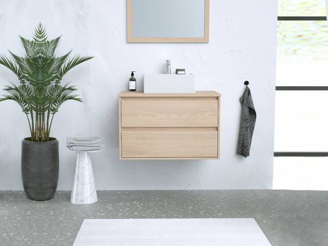 Vente-unique Wall-Hung Vanity Unit - Oak Veneer - 80 Cm - MILIPAM in Light Oak - image 1