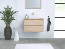 Vente-unique Wall-Hung Vanity Unit - Oak Veneer - 80 Cm - MILIPAM in Light Oak