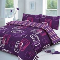 Homes-Linen Blake Geometric Reversible Duvet Cover Bedding Set in Aubergine - Size: Single - thumbnail 1