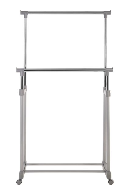 Orsina Clothes Rack Clothes Hanging Double Rail With Wheels in Silver - image 1