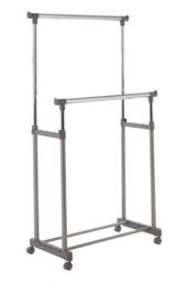 Orsina Clothes Rack Clothes Hanging Double Rail With Wheels in Silver - thumbnail 2