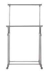 Orsina Clothes Rack Clothes Hanging Double Rail With Wheels in Silver
