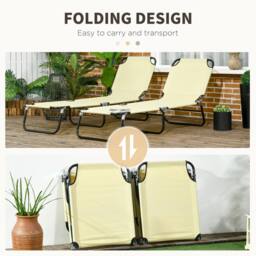 OUTSUNNY Folding Sun Loungers Set of 2 with Adjustable Backrest, Beige - thumbnail 6