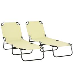 OUTSUNNY Folding Sun Loungers Set of 2 with Adjustable Backrest, Beige - thumbnail 2