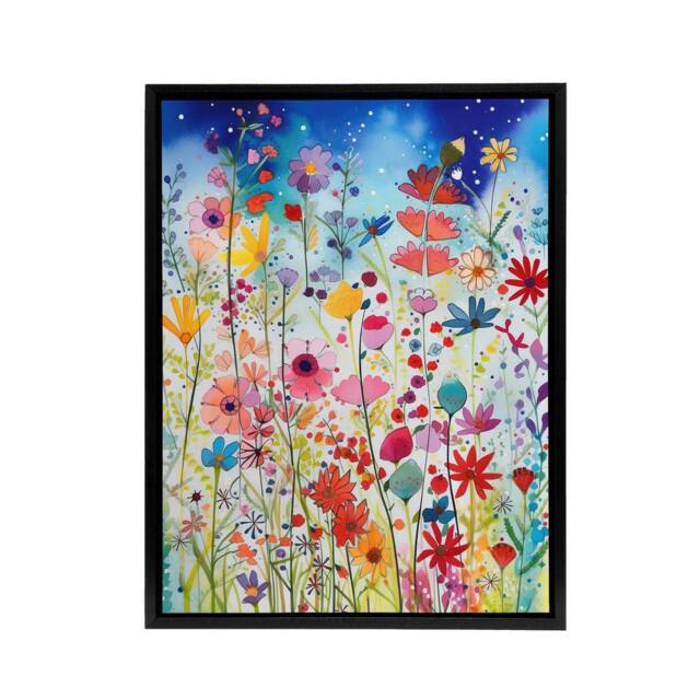"Artery8 Summer Wildflower Meadow Folk Art Framed Canvas Wall Art Print - Size: W12"" x H16""" - image 1