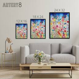 "Artery8 Summer Wildflower Meadow Folk Art Framed Canvas Wall Art Print - Size: W12"" x H16""" - thumbnail 4