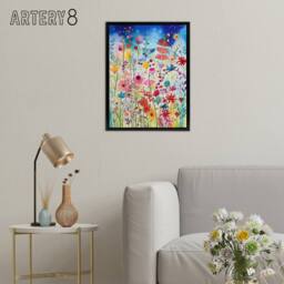"Artery8 Summer Wildflower Meadow Folk Art Framed Canvas Wall Art Print - Size: W12"" x H16""" - thumbnail 3