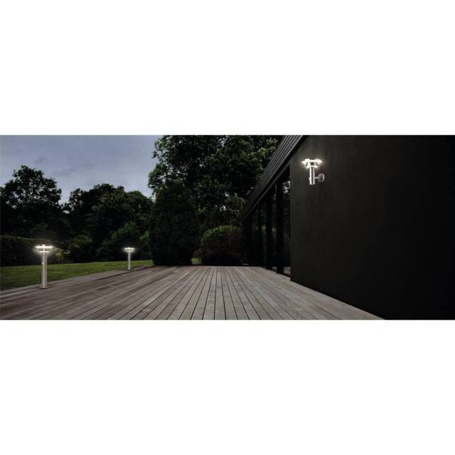 Osram Endura Style Solar Wall Sensor Double Circle Outdoor Garden LED Light 6W in Metallic Silver - image 1