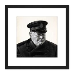 Artery8 Stone Portrait UK Prime Minister Winston Churchill Painting 8X8 Inch Square Wooden Framed Wall Art Print Picture with Mount in Black - thumbnail 1