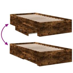 Berkfield Home Modern Bed Frame w/Drawers Frame Smoked Oak 75x190 cm Small Single in Brown - thumbnail 7