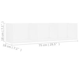 Berkfield Home Durable CD Wall Shelf White 75x18x18 cm Engineered Wood - Size: 75 x 18 x 18 cm - thumbnail 6