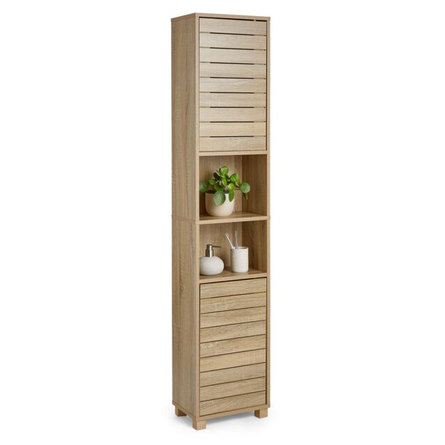 VonHaus Chester Freestanding Oak Wood Effect Tall Bathroom Cabinet in Natural - image 1