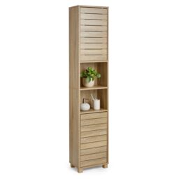 VonHaus Chester Freestanding Oak Wood Effect Tall Bathroom Cabinet in Natural - thumbnail 1