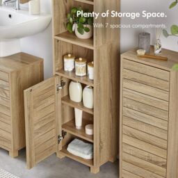 VonHaus Chester Freestanding Oak Wood Effect Tall Bathroom Cabinet in Natural - thumbnail 3