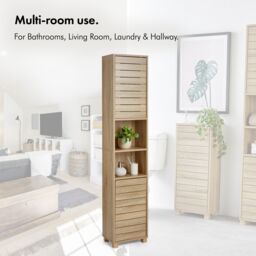 VonHaus Chester Freestanding Oak Wood Effect Tall Bathroom Cabinet in Natural - thumbnail 6