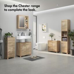 VonHaus Chester Freestanding Oak Wood Effect Tall Bathroom Cabinet in Natural - thumbnail 4