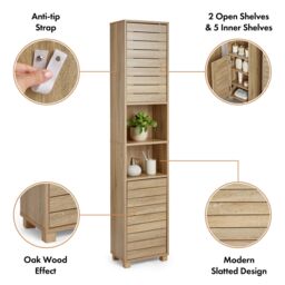 VonHaus Chester Freestanding Oak Wood Effect Tall Bathroom Cabinet in Natural - thumbnail 5