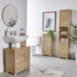 VonHaus Chester Freestanding Oak Wood Effect Tall Bathroom Cabinet in Natural - thumbnail 8