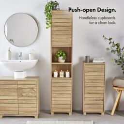 VonHaus Chester Freestanding Oak Wood Effect Tall Bathroom Cabinet in Natural - thumbnail 2
