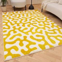 THE RUGS Joli Abstract Pattern Soft & Dense Pile Living Room & Bedroom Rug in Yellow - Size: 200 cm x 290 cm