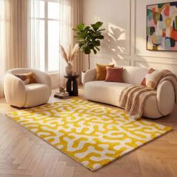 THE RUGS Joli Abstract Pattern Soft & Dense Pile Living Room & Bedroom Rug in Yellow - Size: 200 cm x 290 cm - thumbnail 8