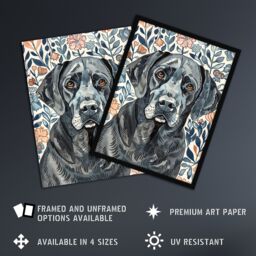 "Artery8 Dog Lover Labrador Retriever Floral Watercolour Framed Wall Art - Size: W12"" x H16""" - thumbnail 2