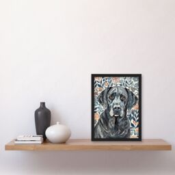 "Artery8 Dog Lover Labrador Retriever Floral Watercolour Framed Wall Art - Size: W12"" x H16""" - thumbnail 4