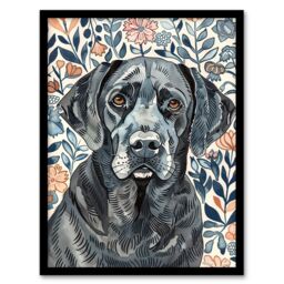 "Artery8 Dog Lover Labrador Retriever Floral Watercolour Framed Wall Art - Size: W12"" x H16""" - thumbnail 1