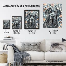 "Artery8 Dog Lover Labrador Retriever Floral Watercolour Framed Wall Art - Size: W12"" x H16""" - thumbnail 3