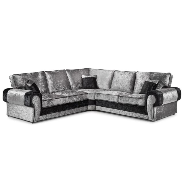 Furnishings For Less UK Chelsea Crushed Velvet 5 Seater Large Corner Sofa 2 Corner 2 Rolled Arms - image 1