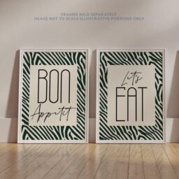 Wee Blue Coo Pack of 2 Bon Appetit Let's Eat Typography with Zebra Stripes Pattern Kitchen Sign Unframed Wall Art Living Room Prints Set in Off-White - thumbnail 6