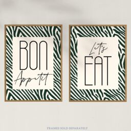Wee Blue Coo Pack of 2 Bon Appetit Let's Eat Typography with Zebra Stripes Pattern Kitchen Sign Unframed Wall Art Living Room Prints Set in Off-White - thumbnail 5