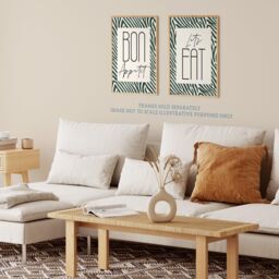 Wee Blue Coo Pack of 2 Bon Appetit Let's Eat Typography with Zebra Stripes Pattern Kitchen Sign Unframed Wall Art Living Room Prints Set in Off-White - thumbnail 3