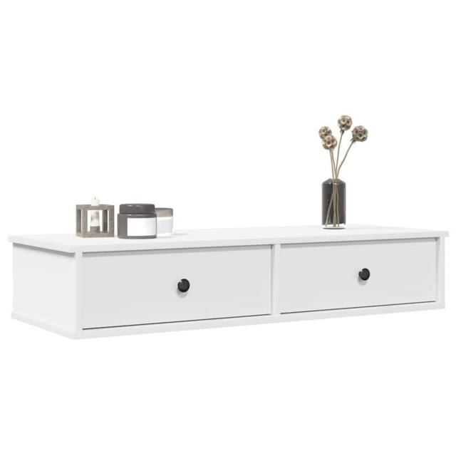 Berkfield Home Wall Shelf with Drawers White 100x37.5x19 cm Engineered Wood - image 1