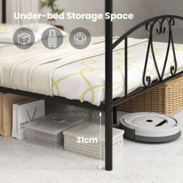 Costway Double Size Metal Canopy Bed Frame 4-Poster Modern Platform Wooden Slat Support in Black - thumbnail 5