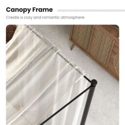 Costway Double Size Metal Canopy Bed Frame 4-Poster Modern Platform Wooden Slat Support in Black - thumbnail 3