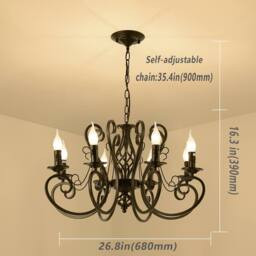 NIVOR French Country Vintage 8-Light Black Candle Chandelier Lighting - thumbnail 2